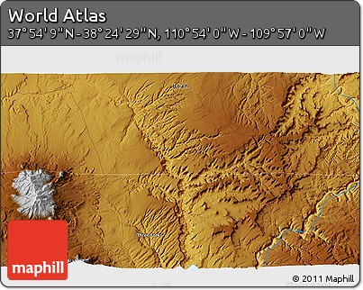 Physical 3D Map of the Area around 38° 9' 19" N, 110° 25' 30" W