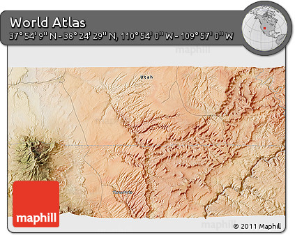 Satellite 3D Map of the Area around 38° 9' 19" N, 110° 25' 30" W