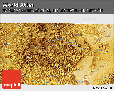 Physical 3D Map of the Area around 38° 9' 19" N, 112° 16' 30" E