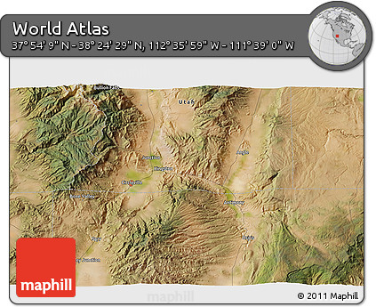 Satellite 3D Map of the Area around 38° 9' 19" N, 112° 7' 30" W