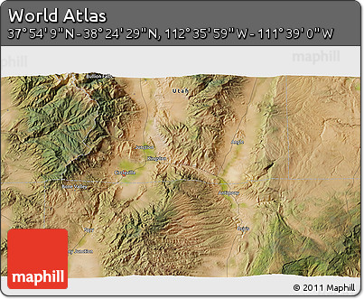 Satellite 3D Map of the Area around 38° 9' 19" N, 112° 7' 30" W