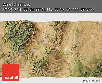 Satellite 3D Map of the Area around 38° 9' 19" N, 112° 7' 30" W