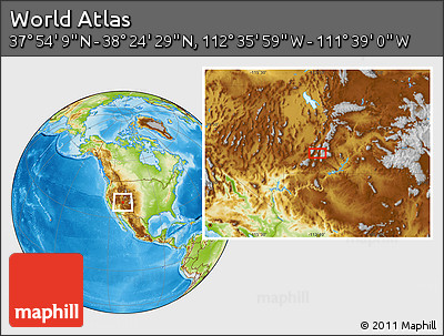 Physical Location Map of the Area around 38° 9' 19" N, 112° 7' 30" W