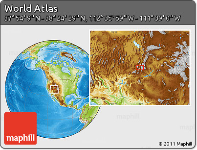 Physical Location Map of the Area around 38° 9' 19" N, 112° 7' 30" W