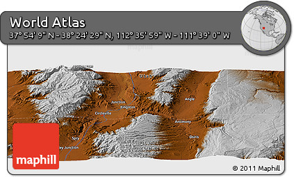 Physical Panoramic Map of the Area around 38° 9' 19" N, 112° 7' 30" W