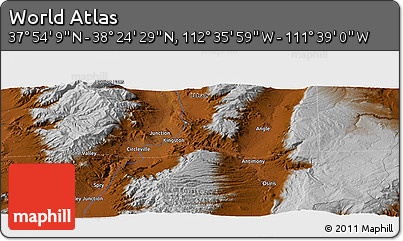 Physical Panoramic Map of the Area around 38° 9' 19" N, 112° 7' 30" W