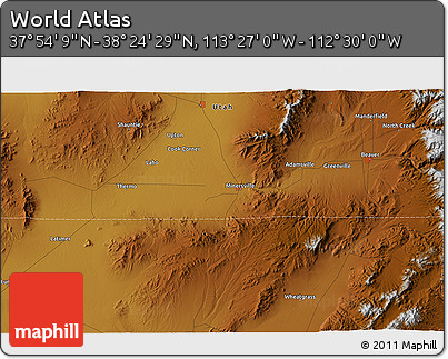 Physical 3D Map of the Area around 38° 9' 19" N, 112° 58' 29" W