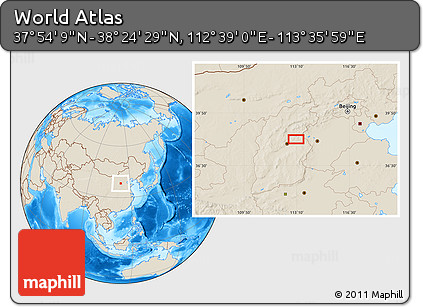 Shaded Relief Location Map of the Area around 38° 9' 19" N, 113° 7' 30" E