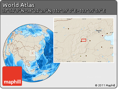 Shaded Relief Location Map of the Area around 38° 9' 19" N, 113° 7' 30" E