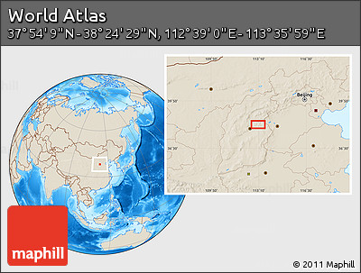 Shaded Relief Location Map of the Area around 38° 9' 19" N, 113° 7' 30" E