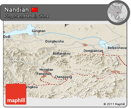 Shaded Relief Panoramic Map of Nandian