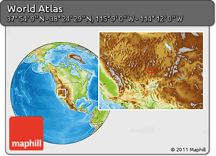 Physical Location Map of the Area around 38° 9' 19" N, 114° 40' 30" W