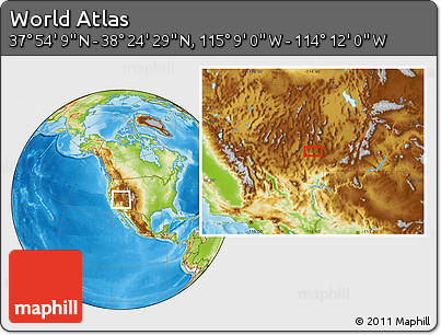 Physical Location Map of the Area around 38° 9' 19" N, 114° 40' 30" W