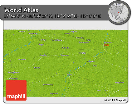 Physical 3D Map of the Area around 38° 9' 19" N, 116° 31' 30" E