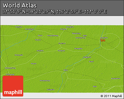 Physical 3D Map of the Area around 38° 9' 19" N, 116° 31' 30" E