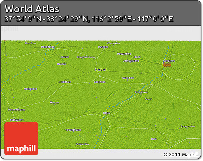 Physical 3D Map of the Area around 38° 9' 19" N, 116° 31' 30" E