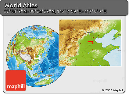 Physical Location Map of the Area around 38° 9' 19" N, 116° 31' 30" E