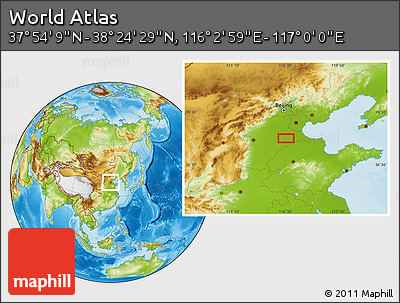 Physical Location Map of the Area around 38° 9' 19" N, 116° 31' 30" E