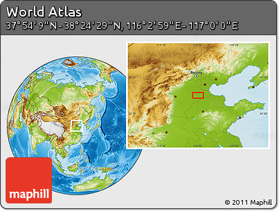 Physical Location Map of the Area around 38° 9' 19" N, 116° 31' 30" E