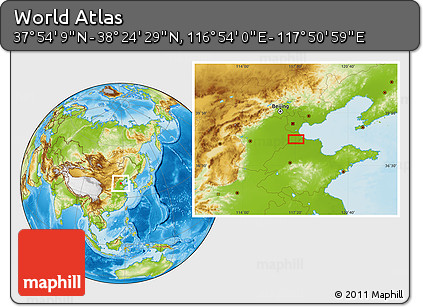 Physical Location Map of the Area around 38° 9' 19" N, 117° 22' 30" E