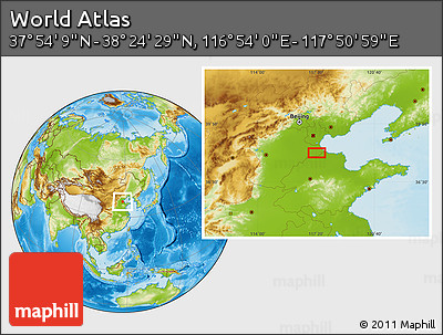 Physical Location Map of the Area around 38° 9' 19" N, 117° 22' 30" E