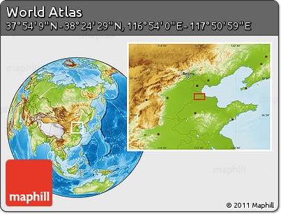 Physical Location Map of the Area around 38° 9' 19" N, 117° 22' 30" E