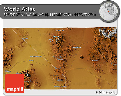 Physical 3D Map of the Area around 38° 9' 19" N, 117° 13' 29" W