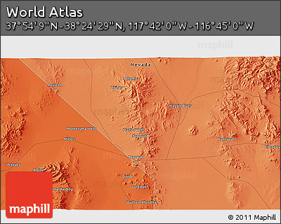 Political 3D Map of the Area around 38° 9' 19" N, 117° 13' 29" W