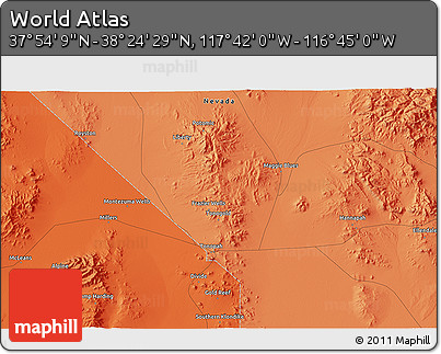 Political 3D Map of the Area around 38° 9' 19" N, 117° 13' 29" W
