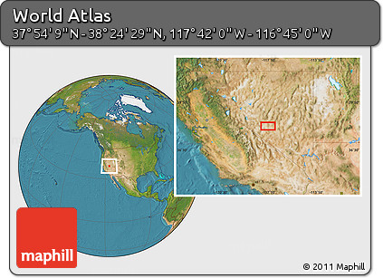 Satellite Location Map of the Area around 38° 9' 19" N, 117° 13' 29" W