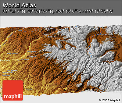 Physical 3D Map of the Area around 38° 9' 19" N, 119° 46' 30" W