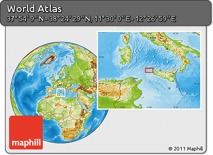 Physical Location Map of the Area around 38° 9' 19" N, 11° 58' 29" E