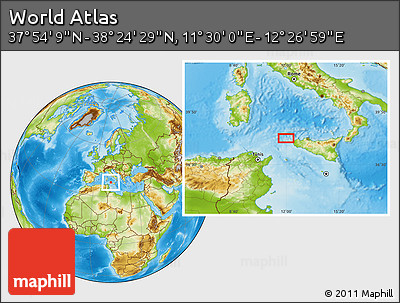 Physical Location Map of the Area around 38° 9' 19" N, 11° 58' 29" E
