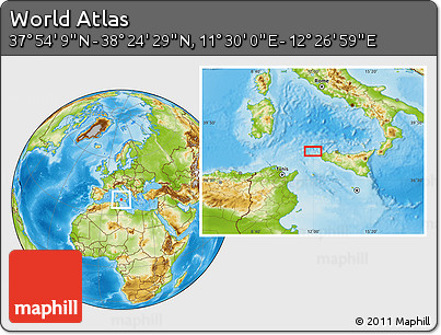 Physical Location Map of the Area around 38° 9' 19" N, 11° 58' 29" E