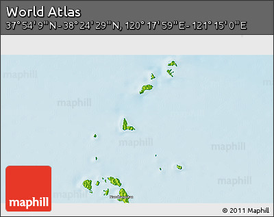 Physical 3D Map of the Area around 38° 9' 19" N, 120° 46' 30" E