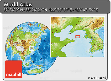 Physical Location Map of the Area around 38° 9' 19" N, 123° 19' 29" E