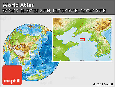 Physical Location Map of the Area around 38° 9' 19" N, 123° 19' 29" E