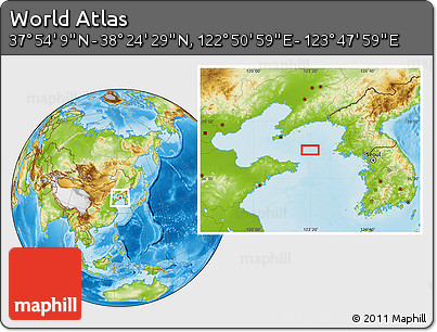 Physical Location Map of the Area around 38° 9' 19" N, 123° 19' 29" E