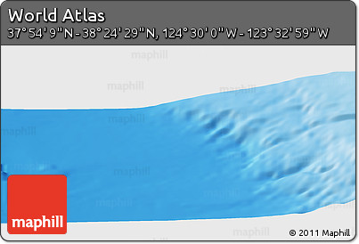 Physical Panoramic Map of the Area around 38° 9' 19" N, 124° 1' 30" W