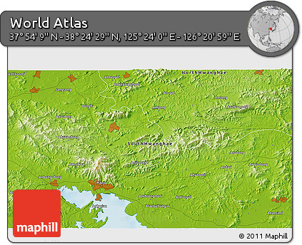 Physical 3D Map of the Area around 38° 9' 19" N, 125° 52' 30" E