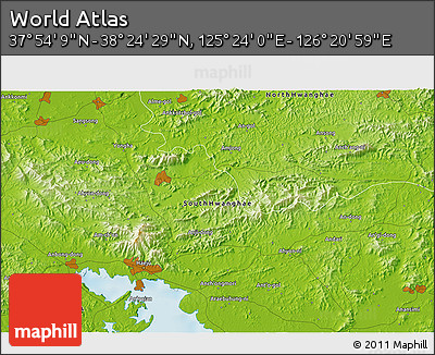 Physical 3D Map of the Area around 38° 9' 19" N, 125° 52' 30" E