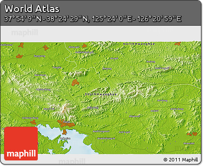 Physical 3D Map of the Area around 38° 9' 19" N, 125° 52' 30" E