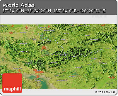 Satellite 3D Map of the Area around 38° 9' 19" N, 125° 52' 30" E