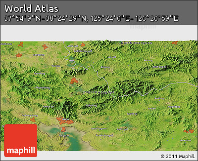 Satellite 3D Map of the Area around 38° 9' 19" N, 125° 52' 30" E