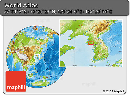Physical Location Map of the Area around 38° 9' 19" N, 125° 52' 30" E