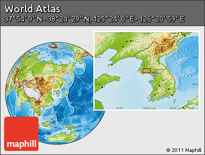 Physical Location Map of the Area around 38° 9' 19" N, 125° 52' 30" E