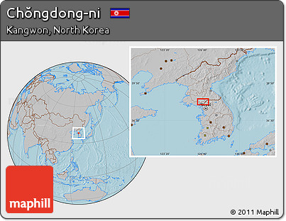Gray Location Map of Chŏngdong-ni, hill shading