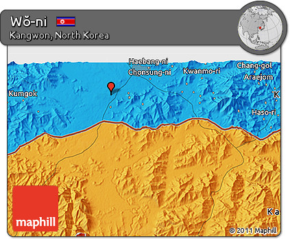 Political 3D Map of Wŏ-ni