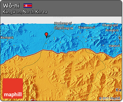 Political 3D Map of Wŏ-ni