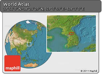 Satellite Location Map of the Area around 38° 9' 19" N, 127° 34' 30" E